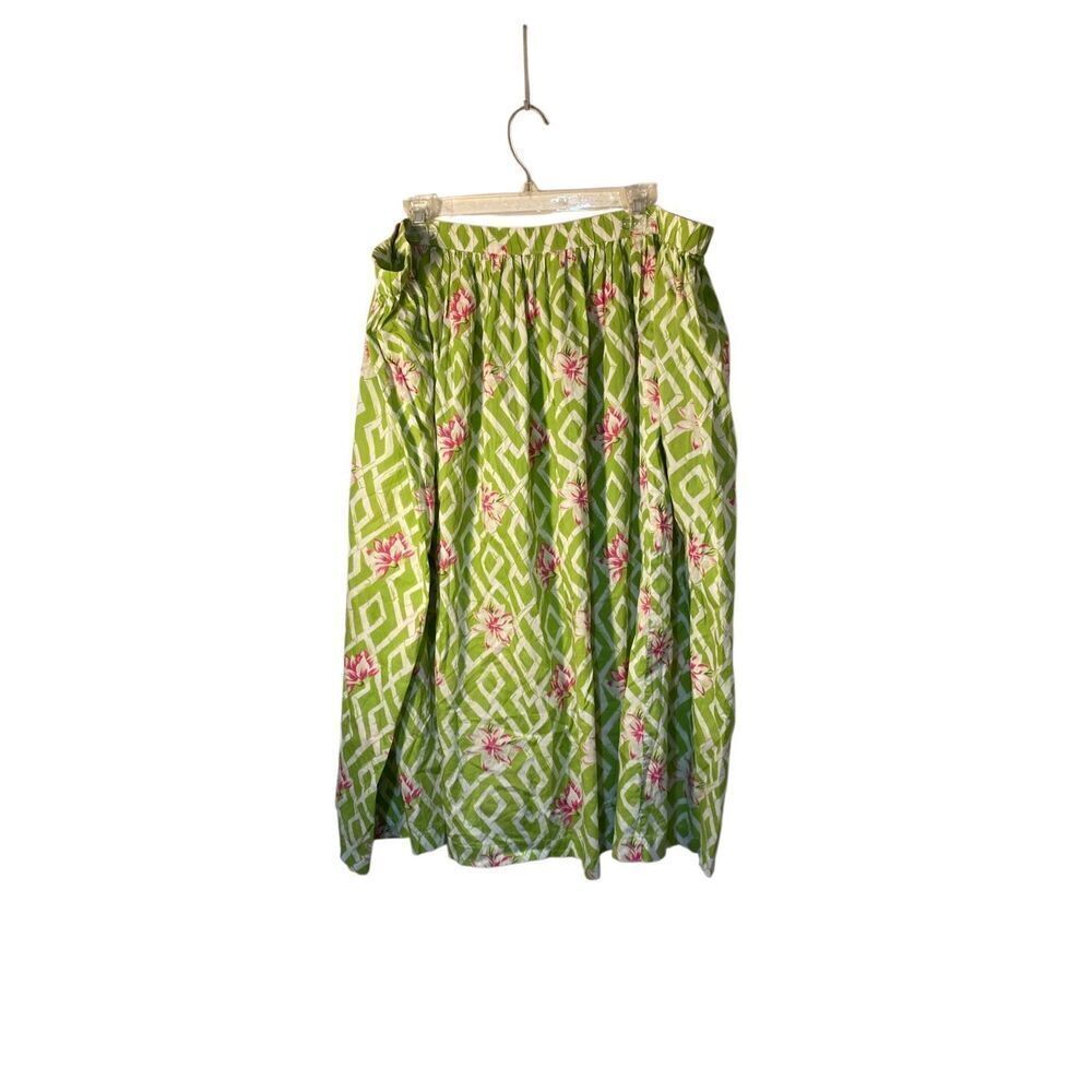 Charter club women’s green and pink floral, A-line skirt, cottage core PXL